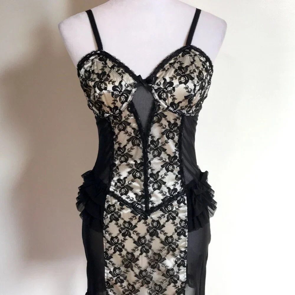 Lip Service Vintage Vaudeville Vamps Gothic Victorian Lace & Mesh Dress XS - Picture 1 of 8